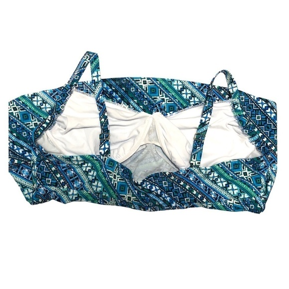 NEW - SWIMSUITS FOR ALL - Blue, Green & White Aztec Print Tankini Top - Size 26 - Picture 4 of 8